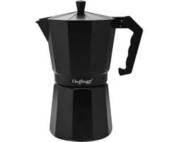 Cheffinger, Italiaanse Koffiezetapparaat 560ml 12 Kopjes van Aluminium met Ergonomisch Handvat, Zwart