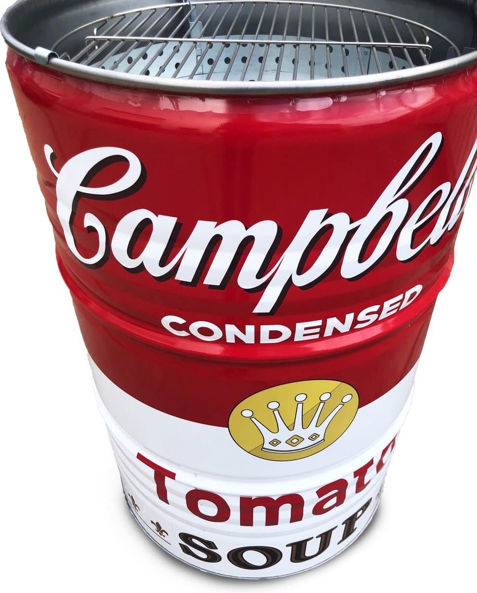 BarrelQ Big - Houtskoolbarbecue - Campbell's Soup Special Edition - Staal - Ø57x87 cm - Vuurkorf & Statafel in 1 - 200L — afbeelding 1