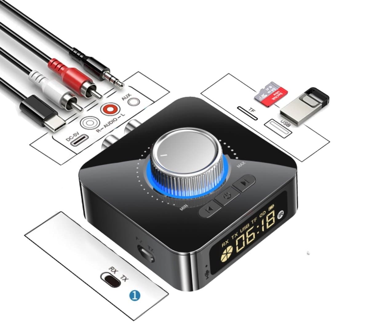 Levabe - Multi Connect Bluetooth Receiver & Transmitter - LCD scherm - Auto - TV - Bluetooth Transmitter - 2 in 1 Zender en Ontvanger - Audio Adapter - 3.5mm AUX/RCA/Optisch/Coax/usb/TF/SD — afbeelding 1
