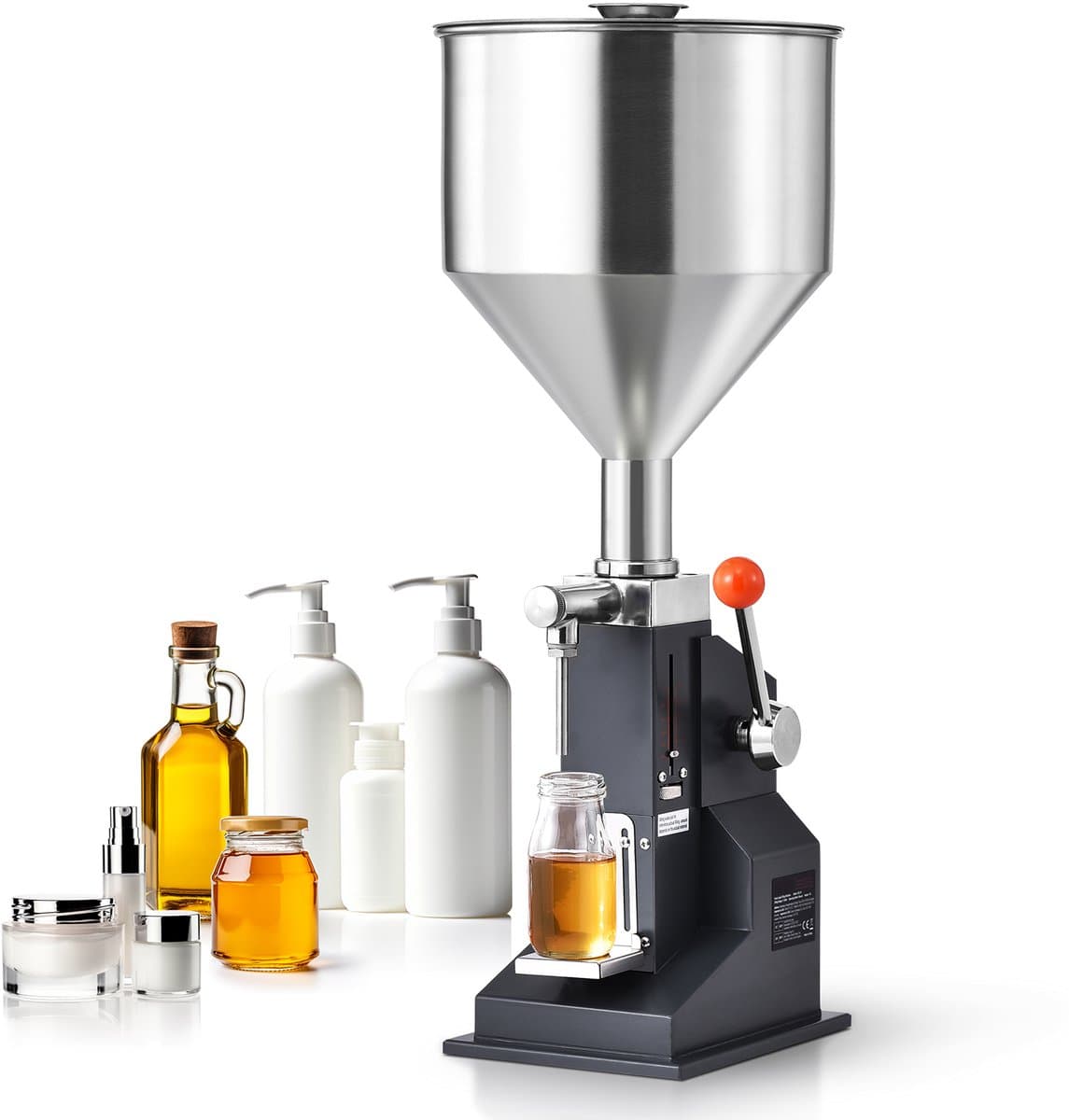 Handmatige Pastavulmachine, Verstelbare Flesvuller voor 5-50 ml, Roestvrijstalen Vloeistofvuller met Trechter voor Melk, Water, Sap, Etherische Olie, Shampoo, Cosmetica, Honing — afbeelding 1