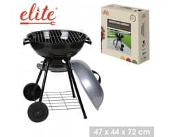 Houtskoolbarbecue met deksel ELITE – Compacte BBQ met wielen en opbergrek – Ideaal voor balkon, terras en tuin – 47,5 x 44 x H70 cm