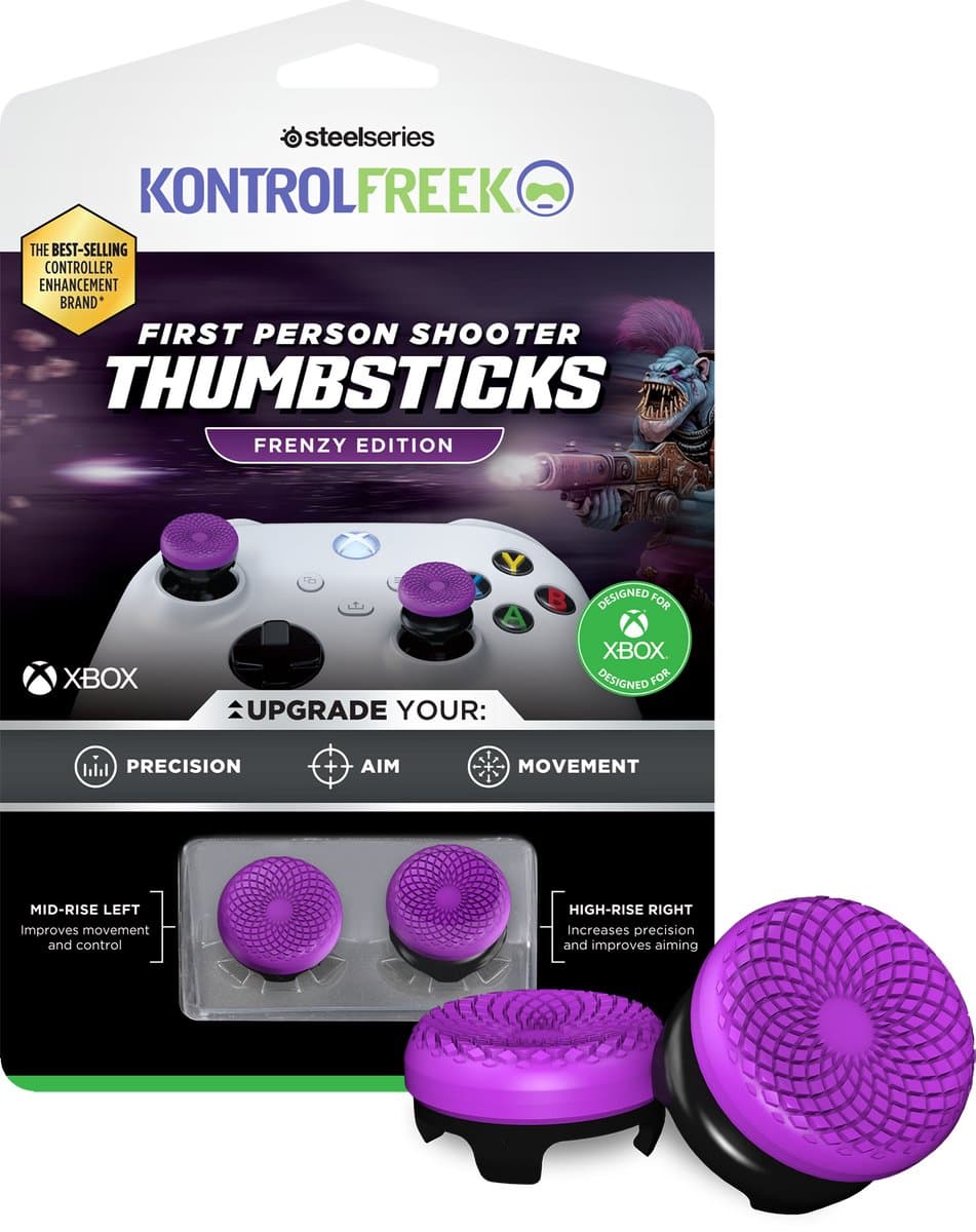 KontrolFreek FPS Freek Frenzy voor Xbox | Performance Thumbsticks | 1 High-Rise, 1 Mid-Rise | Purple/Black — afbeelding 1