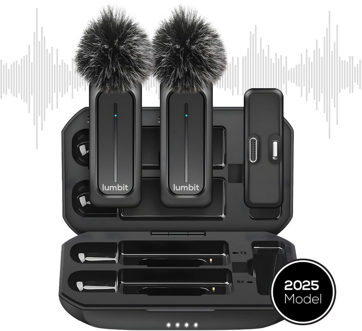 Lumbit® Pulse Go - Draadloze Microfoon - Lavalier Microfoon - Dasspeld Microfoon met Oplaadcase - Microphone - Podcast - USB-C/Lightning - 32kHz - 20M Bereik - Plug & play - 2 Stuks - Voor Apple & Android - Incl. Windkapjes — afbeelding 1