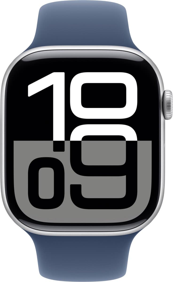 Apple Watch Series 10 - Wifi + 4G - 46mm - Zilveren Aluminium Case met Denim Sportbandje - M/L — afbeelding 1