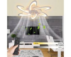 LuxiLamps - 6 Vleugel Ventilator Plafondlamp - Met Afstandsbediening - Wit - Dimbaar - Woonkamerlamp - Moderne lamp - Plafonniere