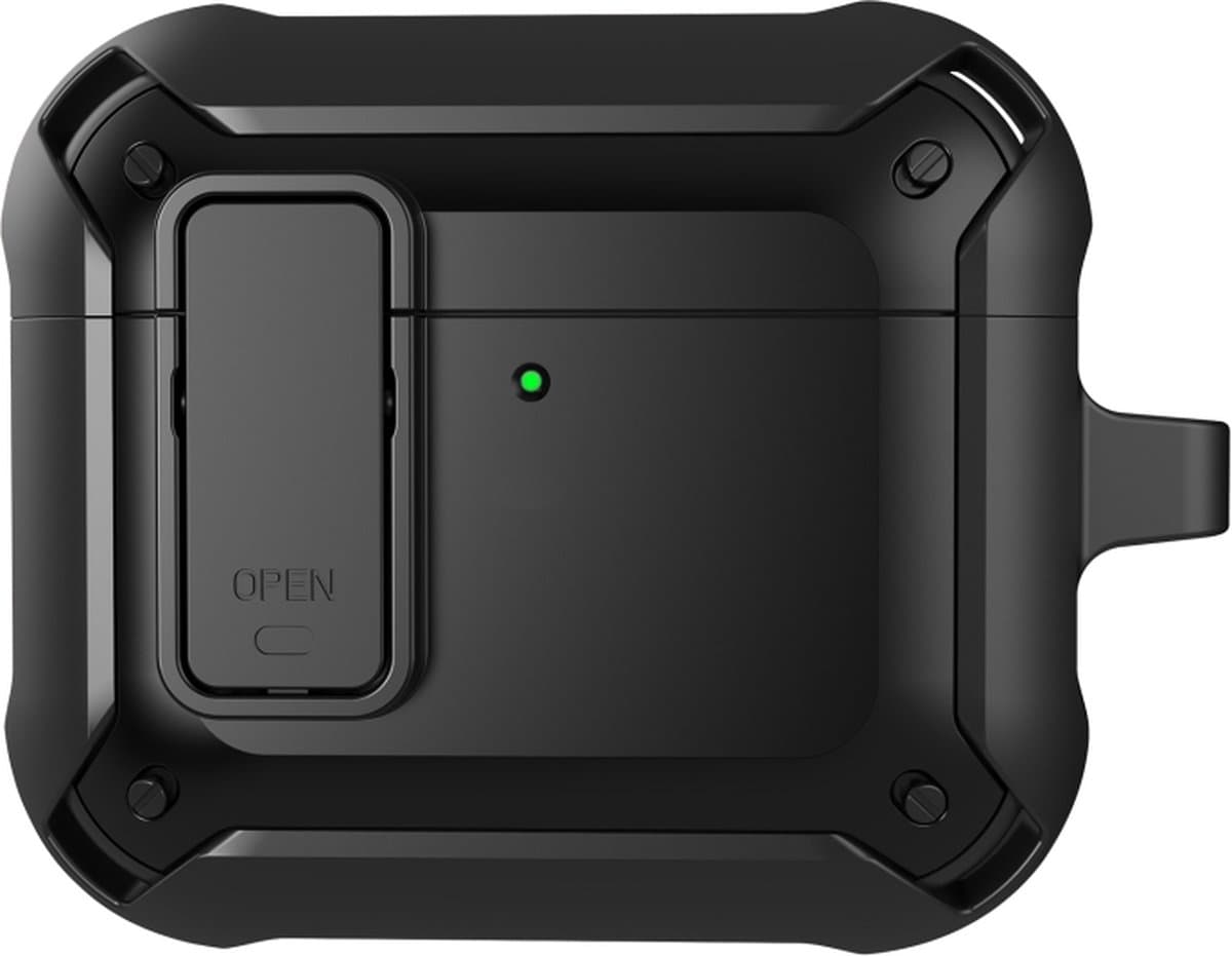 Telestore - Hoesje geschikte voor AirPods 4 - TPU hybride hoesje Beschermhoes - Shockproof AirPods 4 Cover - AirPods 4 Hoesje - Geschikt voor Apple Airpods 4 - zwart - hard en TPU cover met sleutelhanger — afbeelding 1