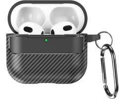Telestore - Hoesje geschikte voor AirPods 4 / Airpods 5 - TPU carbon zwart hoesje Beschermhoes - Shockproof AirPods 4 /5 Cover - AirPods 4 / 5 Hoesje - Geschikt voor Apple Airpods 4 / Airpods 5 - zwart - carbon TPU cover