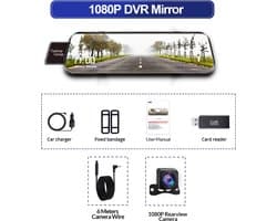 Dashcam Met Achteruitrijcamera - 4k - 10 Inch - IPS-touchscreen - Spiegelcamera Voor Auto - Touchscreen - Videorecorder - Achteruitkijkspiegel - Dashcam -Voor En Achter Camera - Spiegel - Bewegingsdetectie en Parkeerstand -