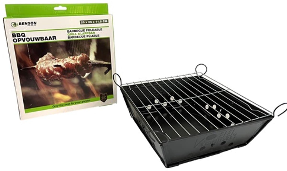 Opvouwbare barbecue 25 x 25 x 11,5 cm - Houtskoolbarbecue - BBQ met ventilatiegaten - 25 x 25 x11,5 cm - Lichtgewicht constructie van staal - Ideaal voor Tuin , Park of Vakantie — afbeelding 1
