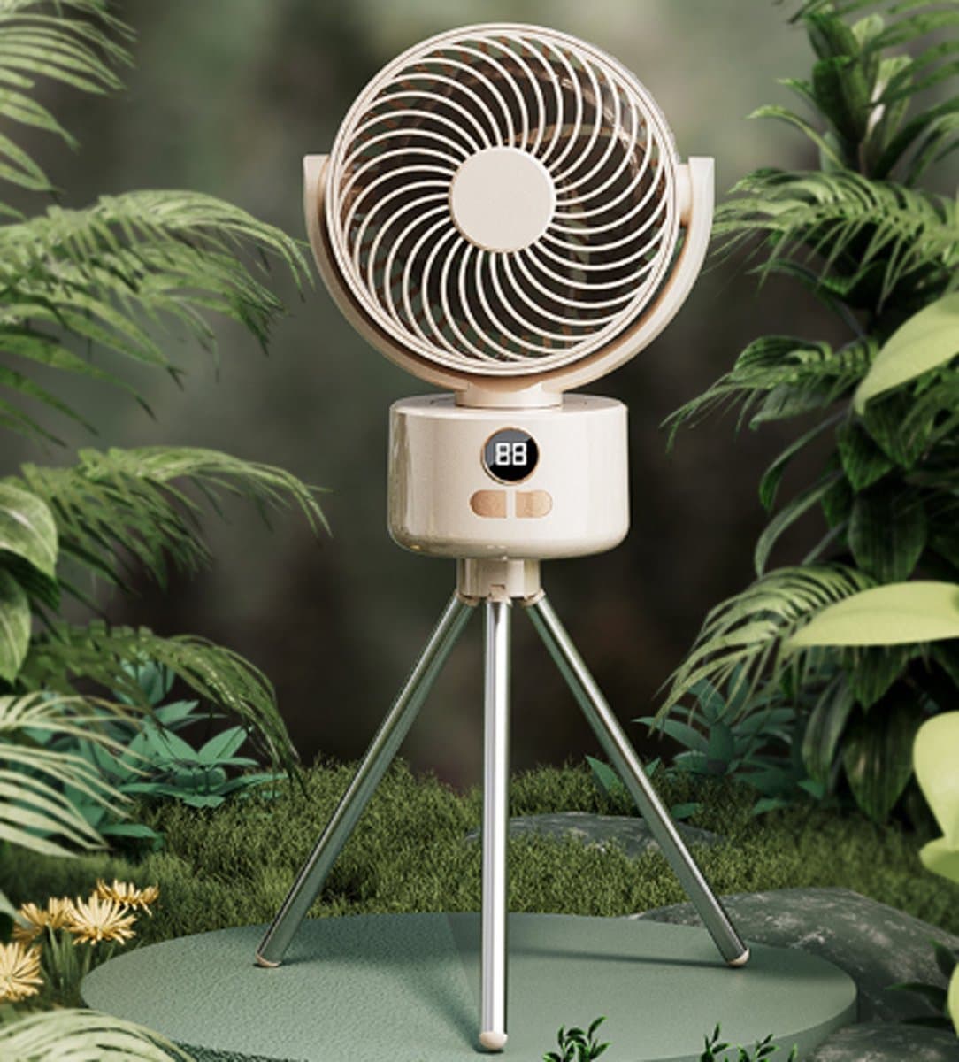 KZQ USB-Bureauventilator met 1200mAh Accu – 3 Standen, Stil (<25dB), 140° Kantelbaar, 120° Oscillerend, Incl. Standaard – Crèmewi — afbeelding 1