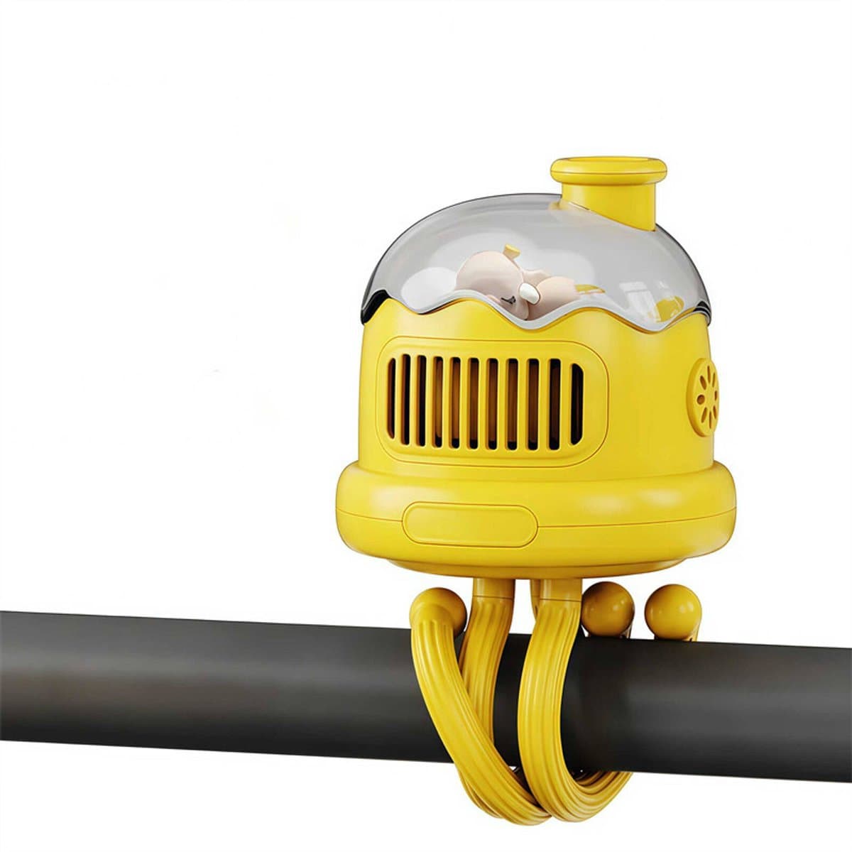 Handventilator met Octopus - Baby Kinderwagenventilator - bladloze handventilator voor kinderen - stille ventilator met 3 Standen - met LED Nachtlampje - USB Oplaadbare - Voor Autostoeltje, Wieg, Slaapkamer En Op Reis - geel — afbeelding 1