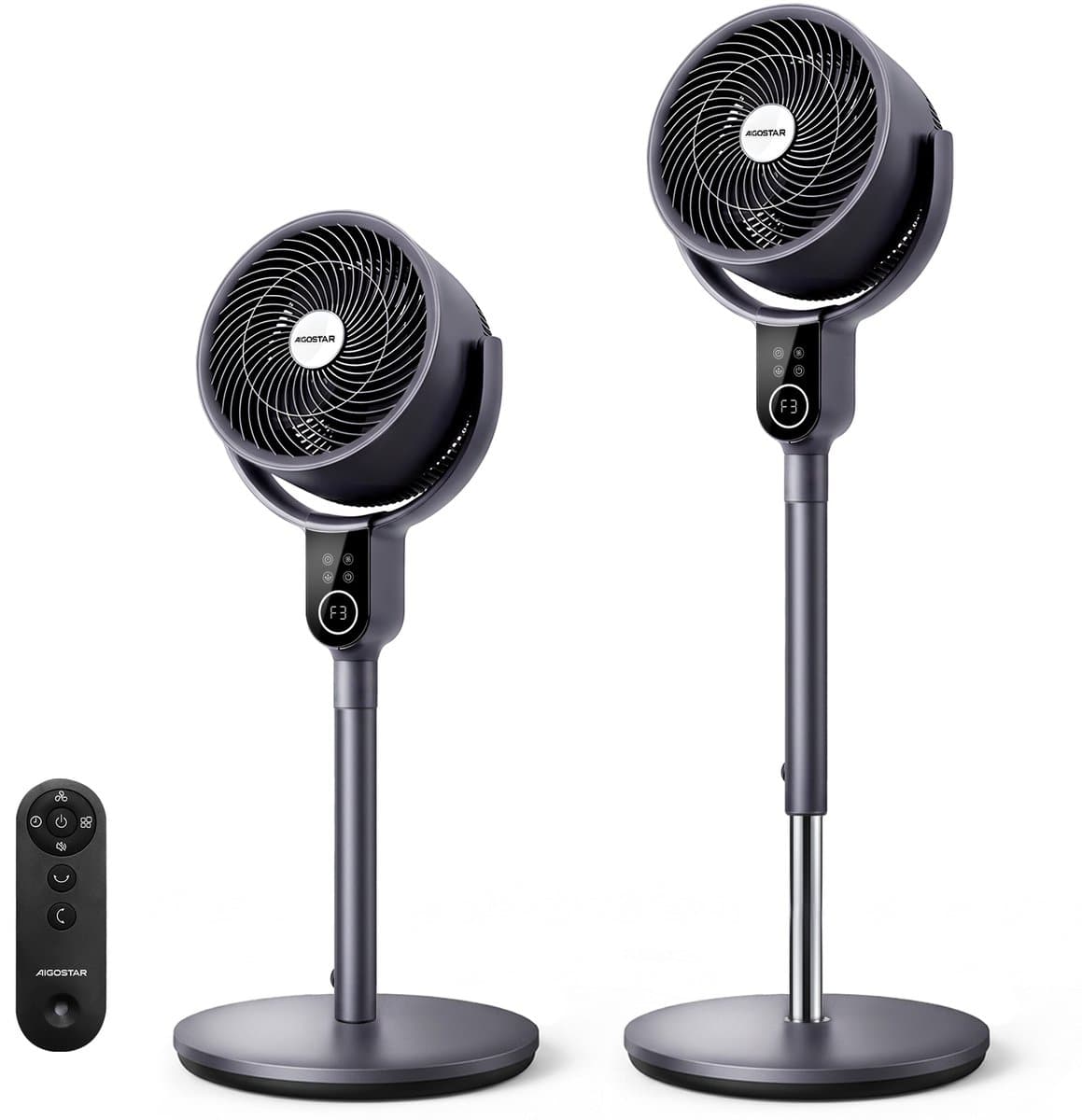 Aigostar Mistral - 3D Luchtcirculator met Afstandsbediening - Ø 25 cm - 3 Modi & 8 Snelheden - In hoogte verstelbaar - Stille ventilator - Staande Ventilator - 50W — afbeelding 1