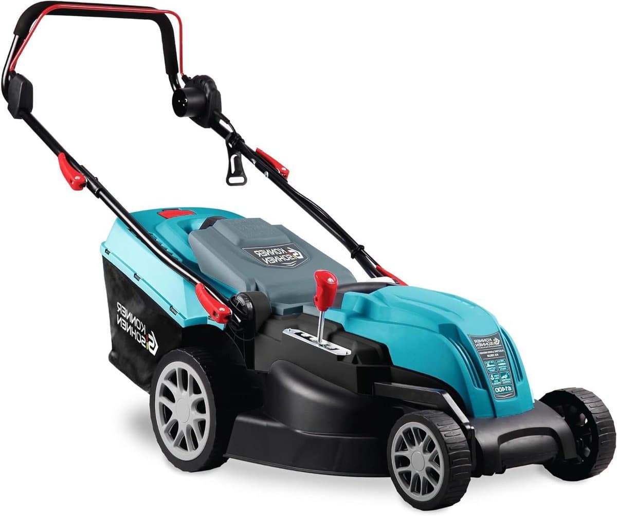 Elektrische grasmaaier - Gazonmaaier - Gazon onderhouden - 5 standen maaihoogte - 38 cm snijbreedte - Blauw — afbeelding 1