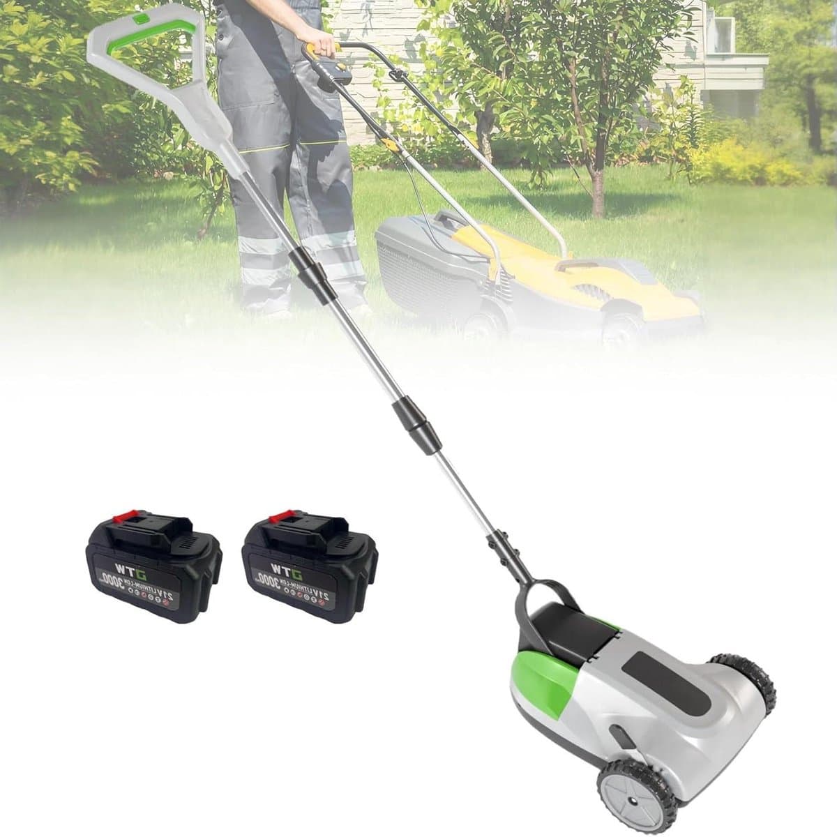Accu grasmaaier - Grastrimmer Elektrische maaier - Gazon Onderhouden - Zwenkbare voorwielen - 21 cm maaibreedte - Grijs — afbeelding 1