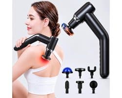 Professionele Massage Gun Met Verlengde Greep - Massage Apparaat - Massage Pistool - Warmte En Koude - 6 Massagekoppen - 6 Snelheden - USB-C - Bereik Rug Nek Schouders & Benen moeiteloost