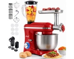 Vivid Green 2000W Keukenrobot - 6.2L - Alles-in-een Keukenmixer - Mixer met Mengkom - Keukenmachine - Gehaktmolen en Blender- Pastamachine – Rood