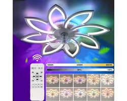 8 Bloem Ventilator Lamp - Moderne Plafondlamp Ventilator - 6 Standen - RGB - Dimbaar - Plafondventilator