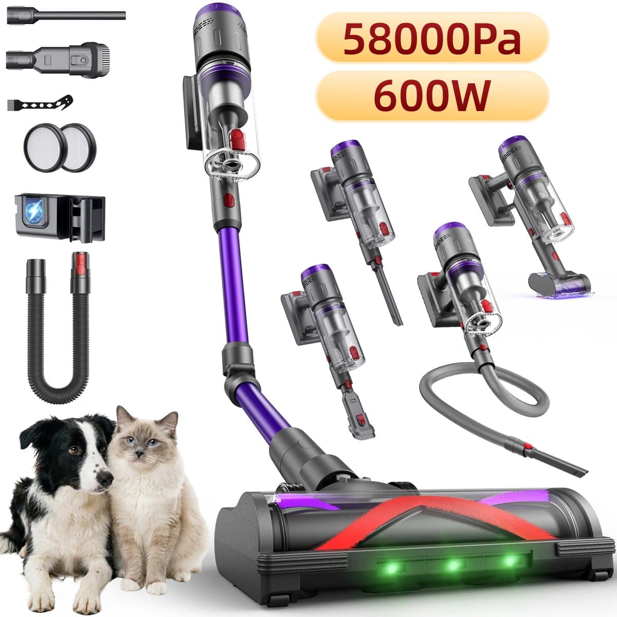 Draadloze Steelstofzuiger Met Accu, 600W/58Kpa, Inclusief Mini-Turbo-Mijtborstel – 75 Minuten Gebruiksduur, 1 M Uitschuifbare Slang, 6-Traps Hepa-Filtratie, Led-Touchdisplay, Vrijstaand, Stil ≤62 Db, Stofreservoir Van 1,6 L — afbeelding 1