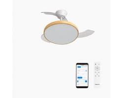 CREATE - Plafondventilator 40W stil met intrekbare bladen met licht - Ø91cm - Wit / Licht hout - WIFI + Afstandsbediening - WIND CLEAR STUDIO