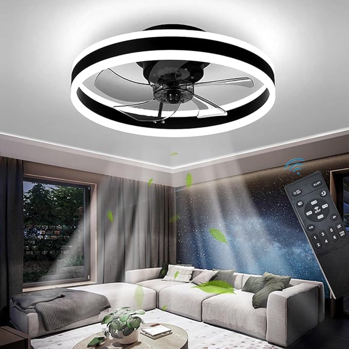 Verte Stille Plafondventilator met Verlichting - Lamp en Afstandsbediening - Zwart - 50CM — afbeelding 1