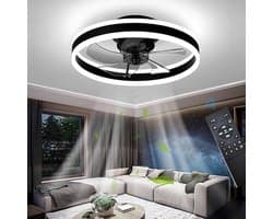 Verte Stille Plafondventilator met Verlichting - Lamp en Afstandsbediening - Zwart - 50CM