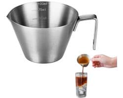 1 Stuk -espressokopjes - roestvrijstalen - maatbeker met enkele tuit en schaalverdeling - handvat - espresso-accessoires voor het zetten van koffie (100ml, zilverkleurig)