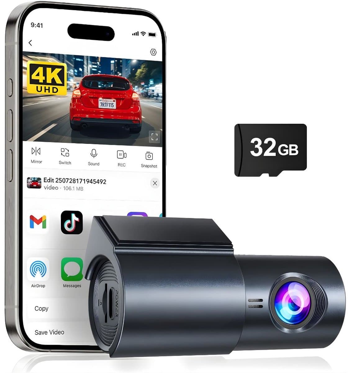 KAD® Dashcam - Full HD Dashcam met Nachtzicht - Voor- en Achtercamera met Nachtzicht - Zwart - 9cm x 4cm x 4cm — afbeelding 1