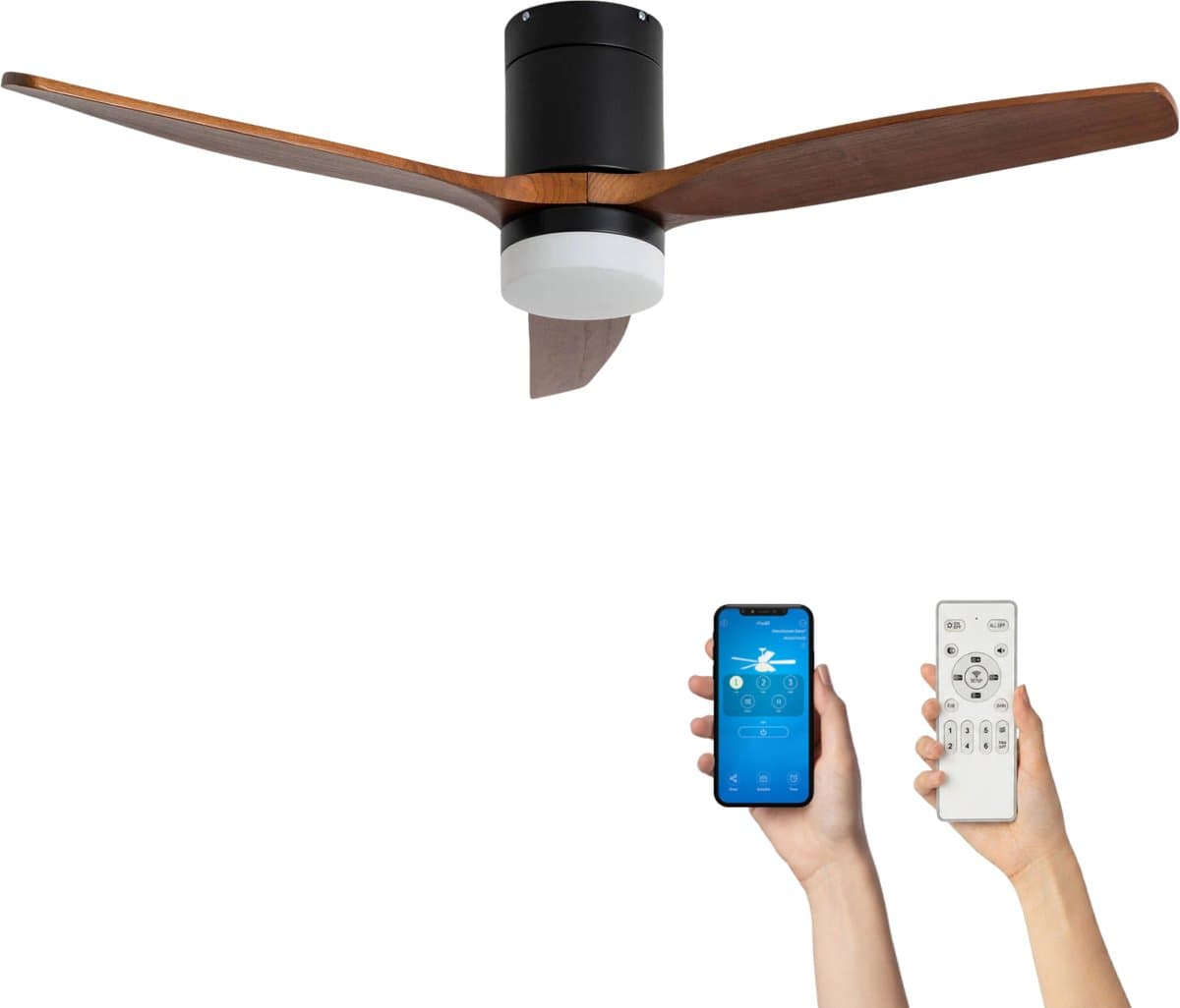 Fantiluxe - Filip - Plafondventilator met verlichting - Zwart Donker Hout - Ø132cm - Afstandsbediening - Met lamp - Plafond ventilator - Slaapkamer — afbeelding 1