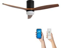 Fantiluxe - Filip - Plafondventilator met verlichting - Zwart Donker Hout - Ø132cm - Afstandsbediening - Met lamp - Plafond ventilator - Slaapkamer