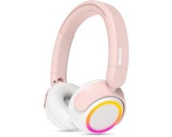 PHILIPS TAK4200PK On Ear draadloze opvouwbare hoofdtelefoon voor kinderen - 45 uur afspeeltijd, beperkt volume, Audio delen, laadkabel meegeleverd - Ambiant verlichting - Licht Roze / Wit