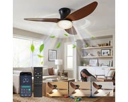 Rosnek Plafondventilator met Verlichting Hout & Kristal - 100 cm Stille DC Motor - Dimbare LED Plafondlamp met Ventilator - Zomer- en Winterstand - Luxe Ventilatorlamp voor Woonkamer, Slaapkamer & Terras