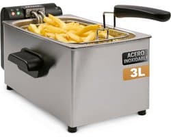 Oliefriteuse 3 Liter met RVS Behuizing en 2000W - Regelbare Temperatuur tot 190 Graden