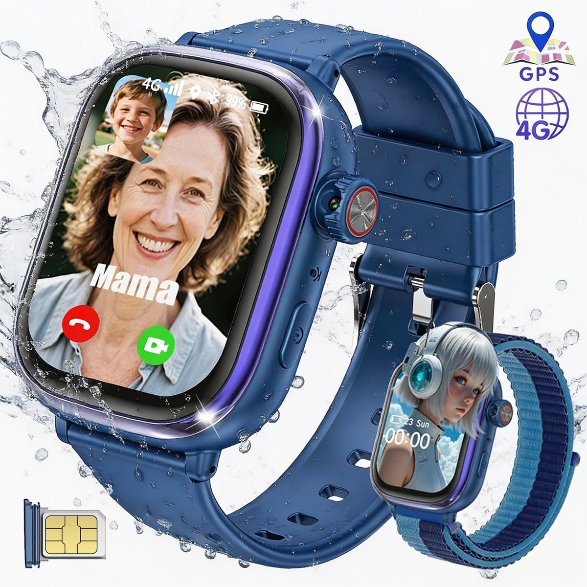 Vashoy T86-2026 Smartwatch voor kinderen-speciaal ontworpen voor kinderen-voorzien van GPS-tracking en een simkaart-SOS-functie-bijbehorende app beschikbaar-scherm van 368×448 pixels-het ideale cadeau. — afbeelding 1