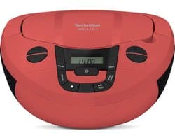 TechniSat VIOLA CD-1 - draagbare stereo cd-speler, Boombox met praktische draaggreep (radio voor kinderen, FM-radiotuner, Bluetooth-ontvangst, 2 x 1 W RMS-vermogen, net- en batterijvoeding) Rood