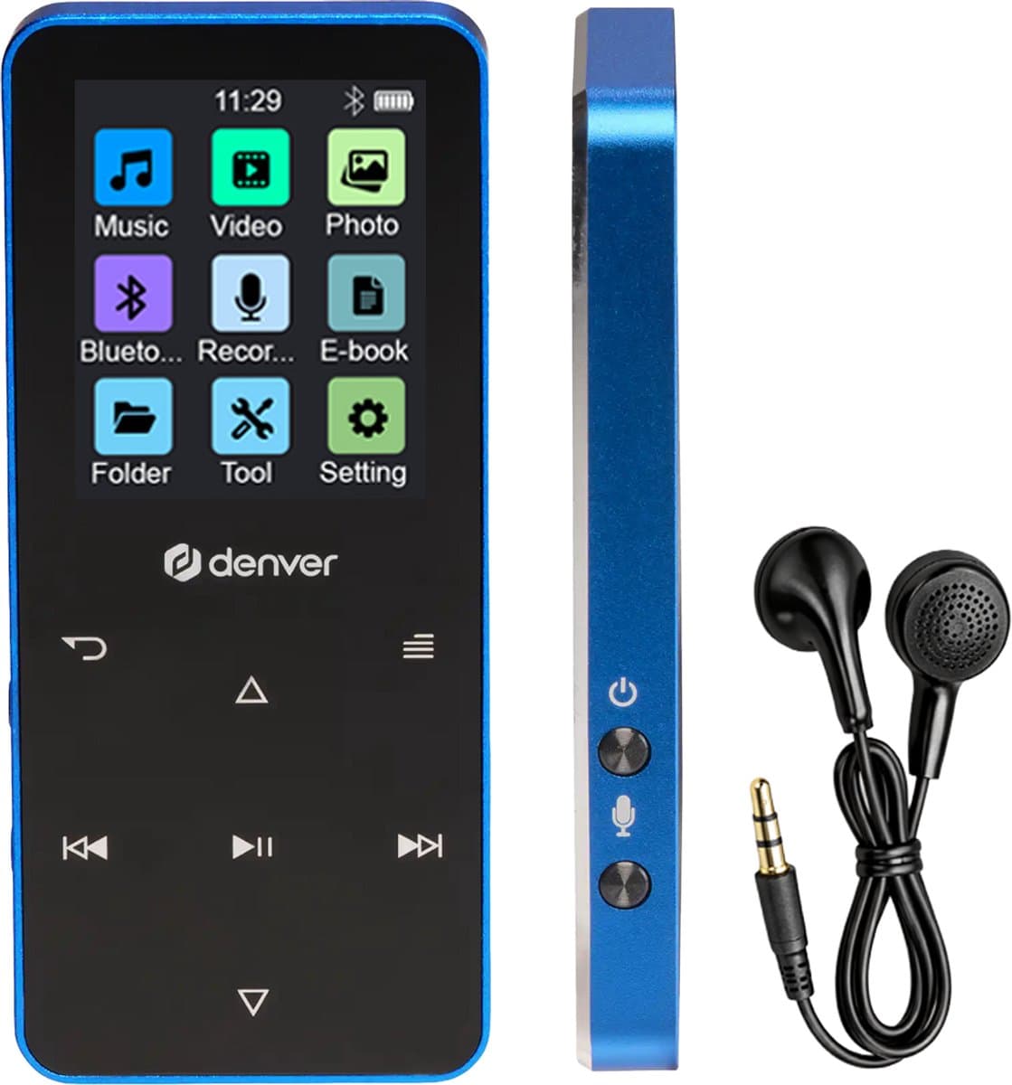 Denver MP3/MP4 Speler - Bluetooth - Shuffle/Repeat - SD kaart tot 128GB - Incl. oordopjes - Dictafoon - MP1830BU - Blauw — afbeelding 1