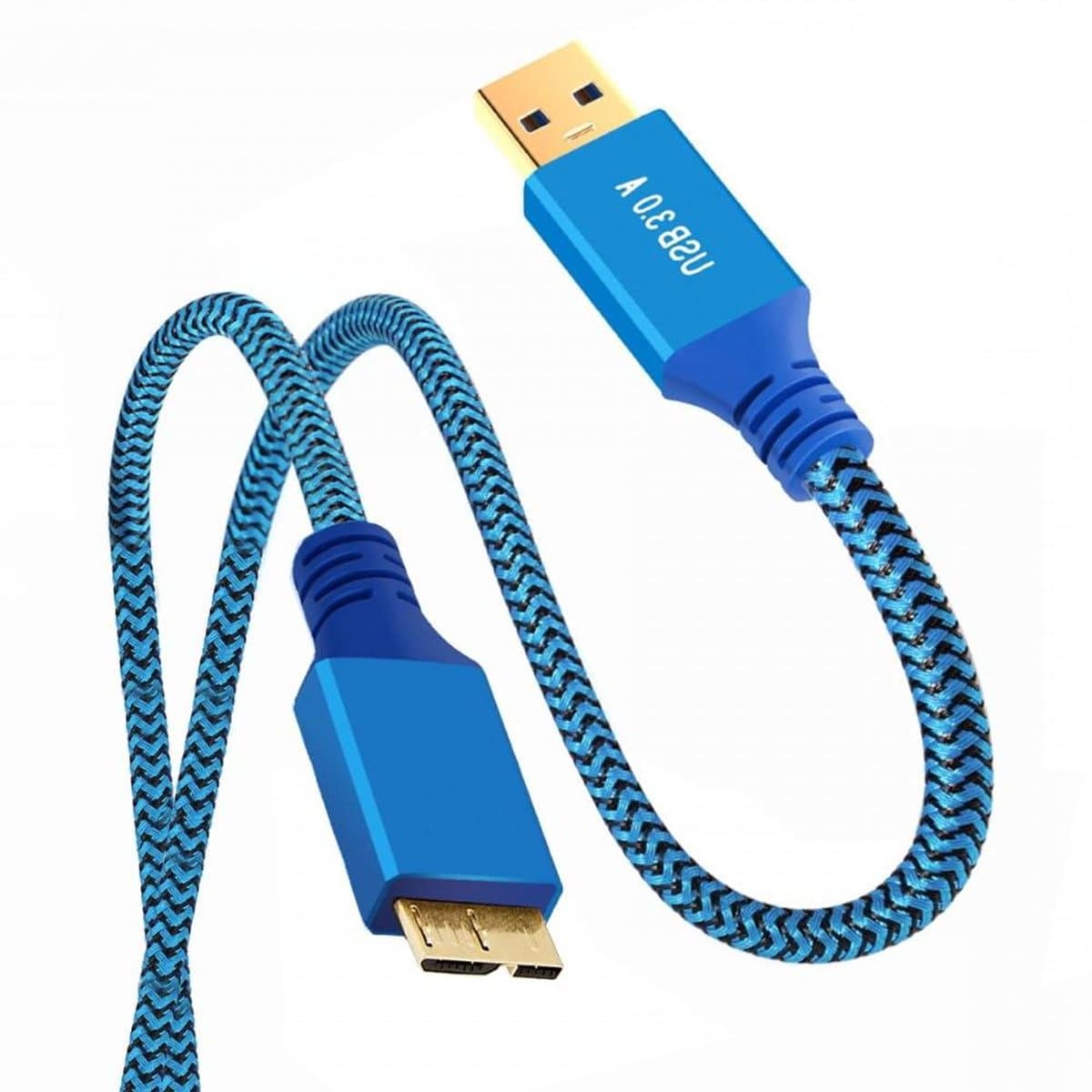 USB 3.0 Kabel - Micro USB Kabel - Externe Schijf Aansluiten - Gevlochten Bescherming - 60 cm - Blauw — afbeelding 1