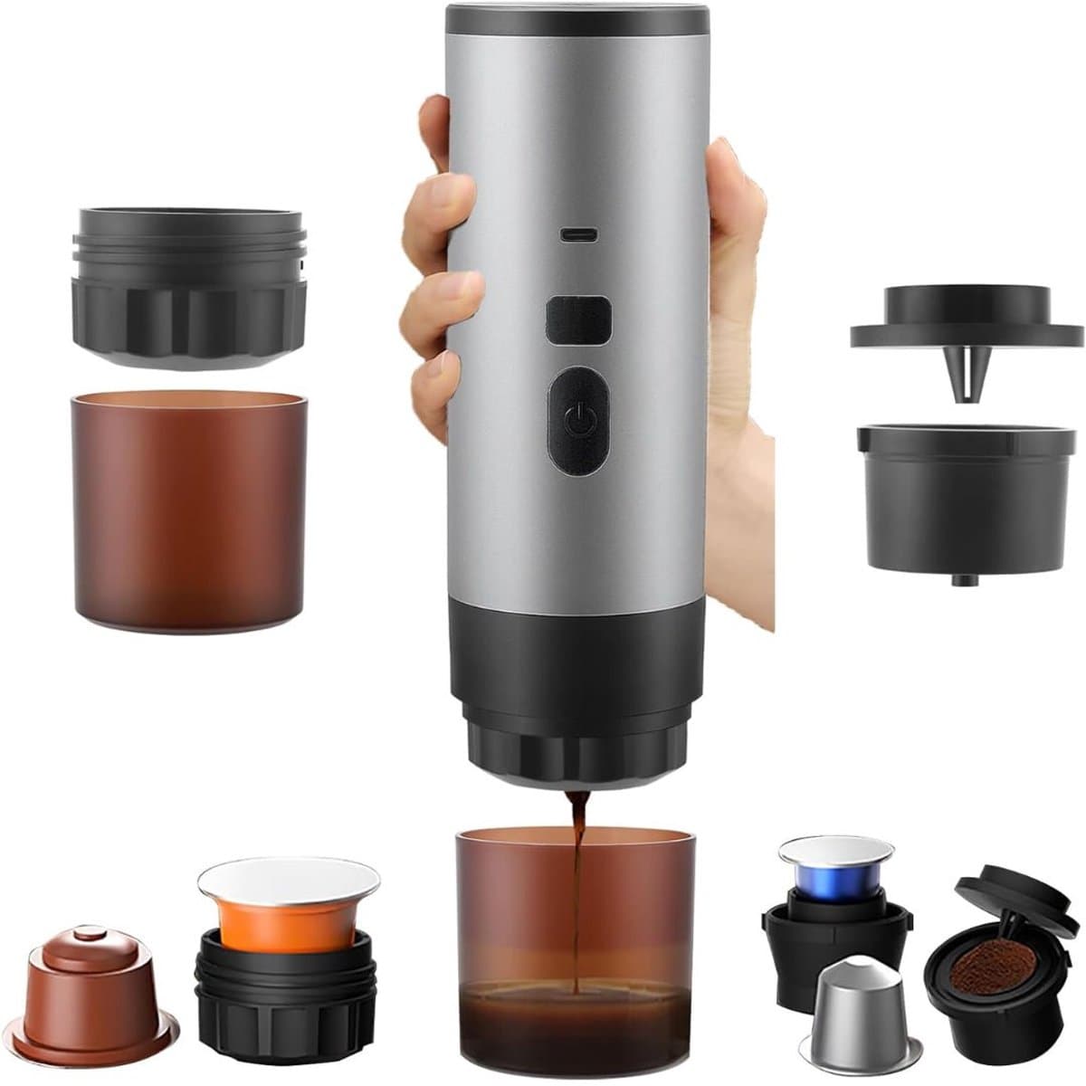 DnA® Draagbare Koffiemachine - Blender To Go - Draagbare Blender - Grijs - 6cm x 6cm x 24cm — afbeelding 1
