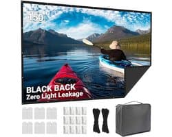 Beamerscherm 150 Inch - Projectiescherm voor Binnen en Buiten - 16:9 HD Beamer Scherm - Opvouwbaar Kreukvrij en Wasbaar - Met Zwarte Achtergrond