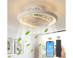 Rosnek Binnenroterende Plafondventilator met Lamp - Ø49 cm - Crystal LED Plafondlamp Dimbaar - App & Afstandsbediening - 6 Snelheden - 360° Luchtcirculatie - Wit