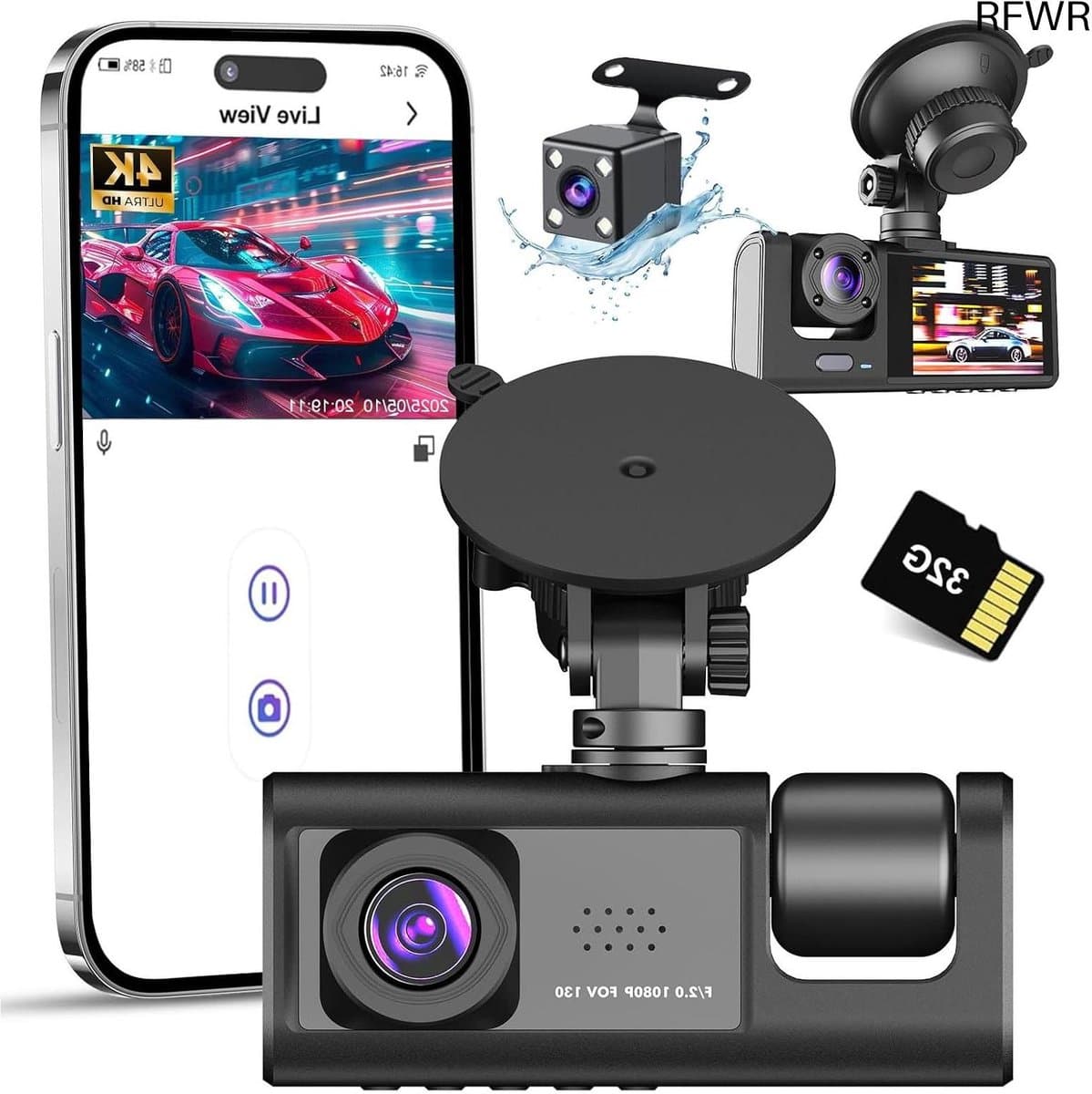 Auto Camera - Rijcamera Recorder - Veilige Rit - 3 Kanaals Opname - 170 Graden Hoek - Zwart — afbeelding 1
