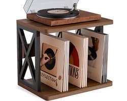 SNJY® Platenspeler Meubel - Platenspeler Kast - LP Houder - Platenhouder - 32D x 40B x 36H cm - Bruin/Zwart