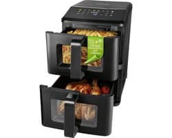 Verticale Heteluchtfriteuse - Airfryer Dubbele Kamer - Gezond Koken - Twee Kamers 10 Liter - 45x25x40 cm - Zwart