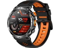 Knobbout GPS Smartwatch 1.7" (4,3 cm) Scherm met LED Zaklamp – 850mAh Batterij | IP68 Waterdicht | Kompas, Hoogtemeter & Barometer | Outdoor Sport Horloge met Bluetooth Bellen - Oranje