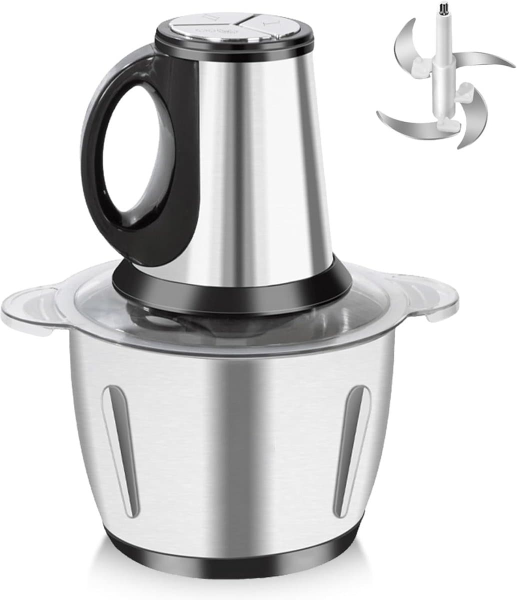 Mini Hakmachine - Keukenmachine Compact - Maaltijden Bereiden - Drie Snelheden - 2 Liter - Zilver — afbeelding 1