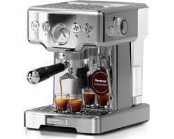 Espressomachine 15 Bar met Melkopschuimer – RVS Zeefdrager Koffiemachine met Manometer, 1.8L Watertank & Barista Kit