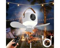 GELLDG Plafondventilator met Verlichting - Oplaadbare Ventilator met USB & 7200mAh Accu - 4 Windsnelheden, 3 Lichtstanden, Timer 2/4/8/12H - Geschikt voor Binnen en Buiten Gebruik - Incl. Afstandsbediening, Draagriem, Statief en Kabel