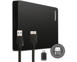 VisiQuality High-Speed Externe Harde Schijf 1 TB - Draagbare Harde Schijf USB 3.0 - Voor Windows & Mac - Geschikt voor Gameconsoles - Compact - Met handleiding - Zwart