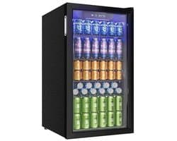 Norvia - Drankenkoelkast - Koelkast - Drankkoelkast - 90L - Glazen Deur - Verstelbare Planken - Stil - LED Verlichting - Zwart