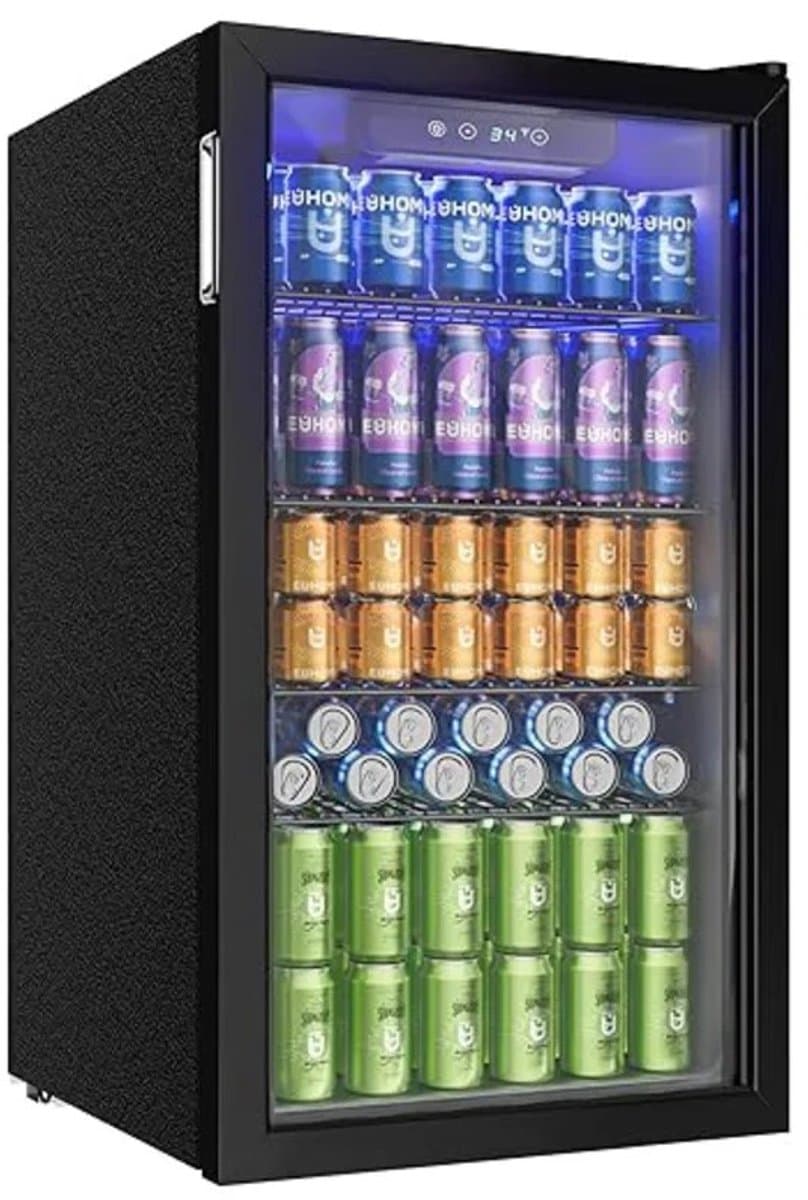 Norvia - Drankenkoelkast - Koelkast - Drankkoelkast - 90L - Glazen Deur - Verstelbare Planken - Stil - LED Verlichting - Zwart — afbeelding 1