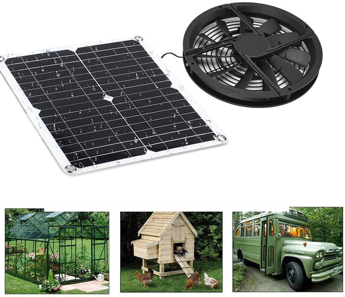 Ventilator - Zonne-energie Ventilator - 25cm 15W zonne-afzuigventilator - Zonnepaneel Afzuigventilator Kit - Voor Keuken, Kas & Huisdieren - Binnen & Buiten Gebruik - IP65 - Voor Kleine Kippenhokken, Kassen, Loodsen, Huisdierhuizen — afbeelding 1
